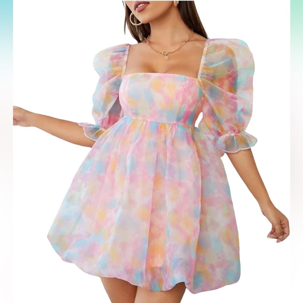 Pastel Short Puffy Sleeve Dress